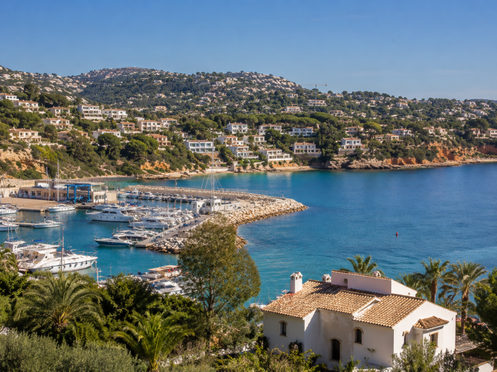 Moraira coastal town and villas in Costa Blanca Spain