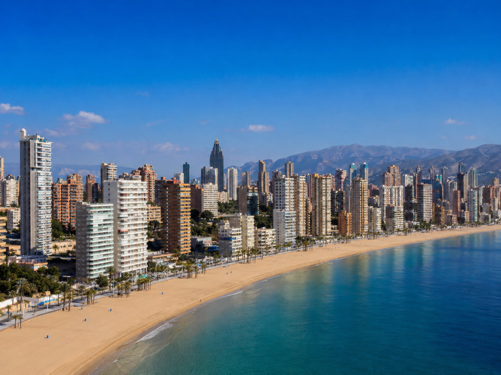 Benidorm skyline and beach in Costa Blanca Spain
