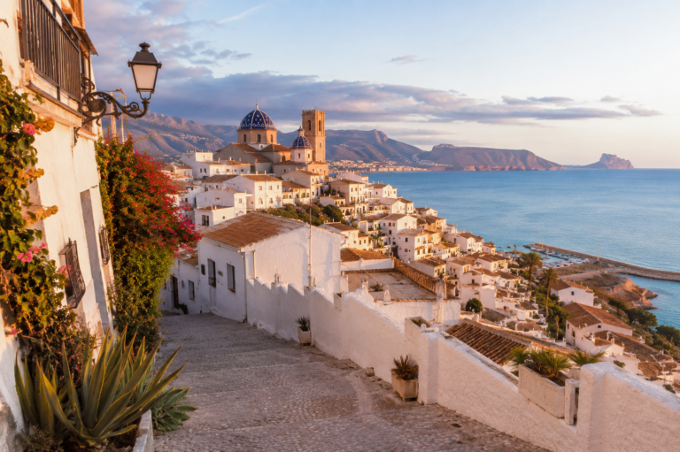 Altea hillside old town and coastal property area in Costa Blanca