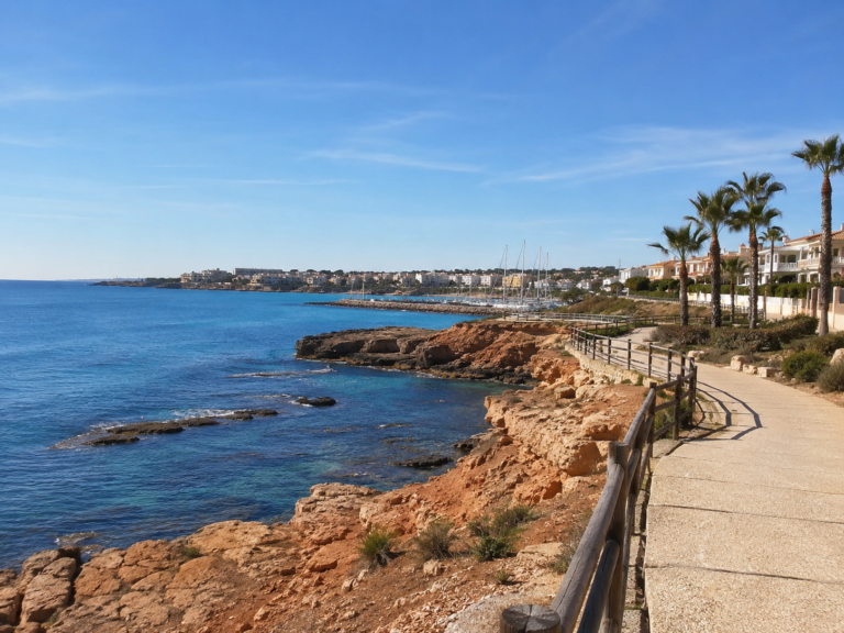 Cabo Roig coastal walk, marina and sea views in Orihuela Costa