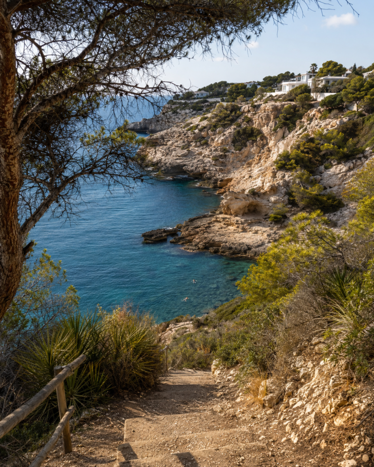 Cap Blanc cove in Moraira with cliffs and coastal villa surroundings