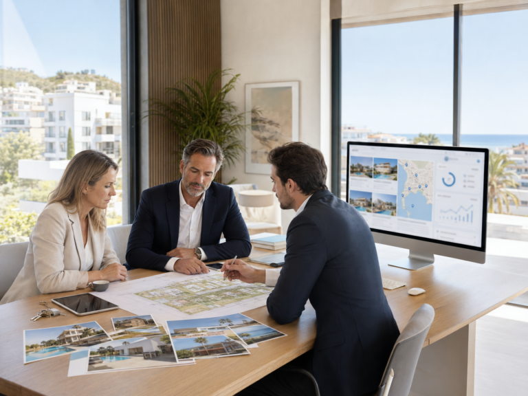 Costa Blanca estate agents and property developers discussing listing partnerships