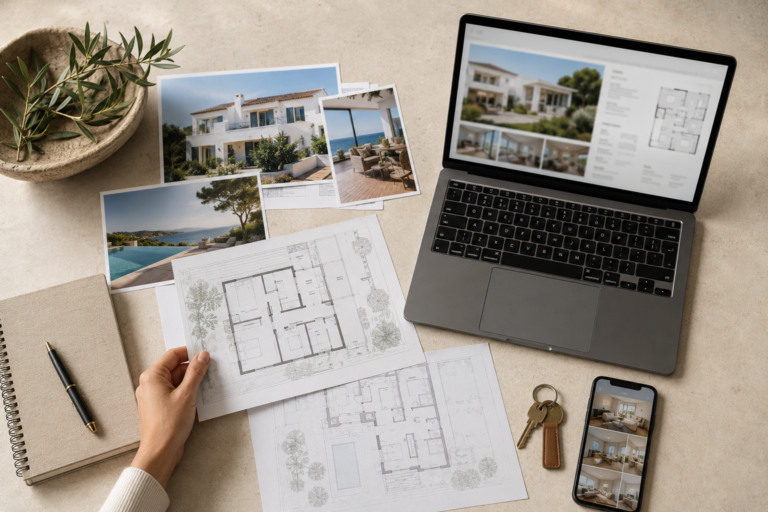 Property listing information and marketing materials being reviewed