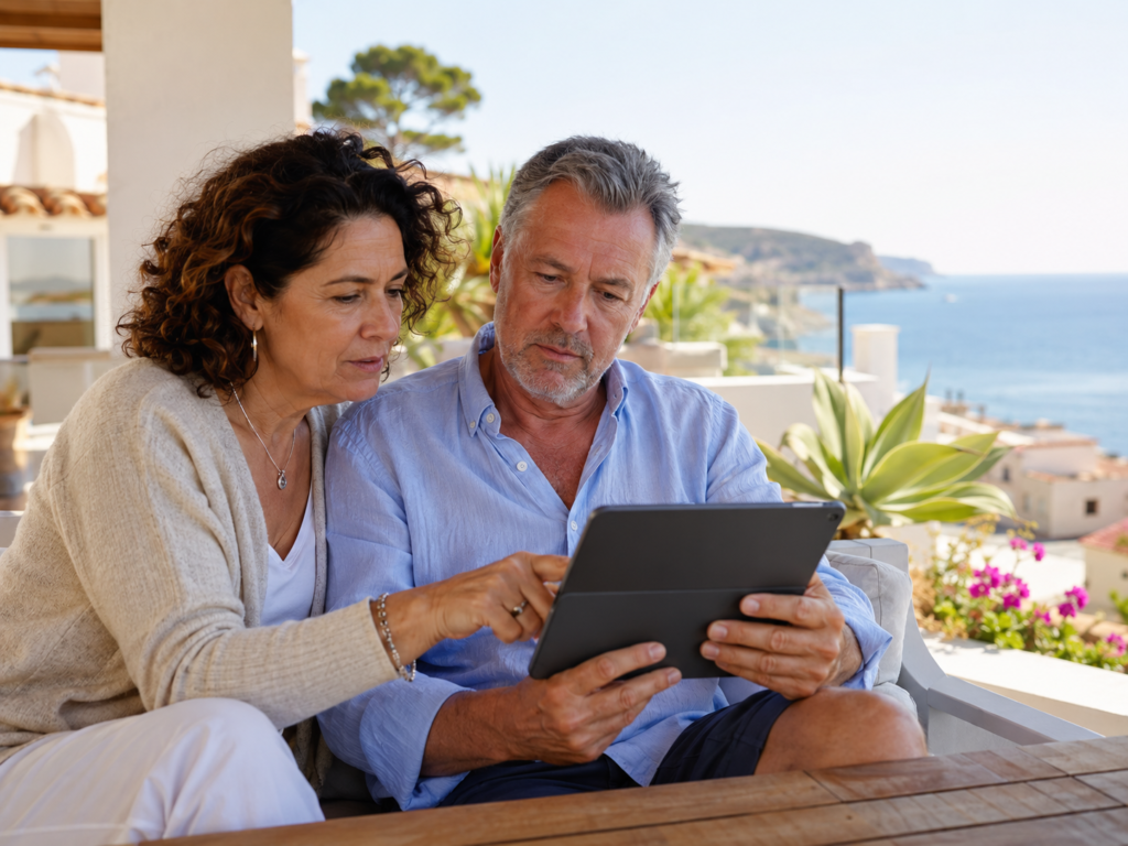 International buyers reviewing Costa Blanca property options on a terrace
