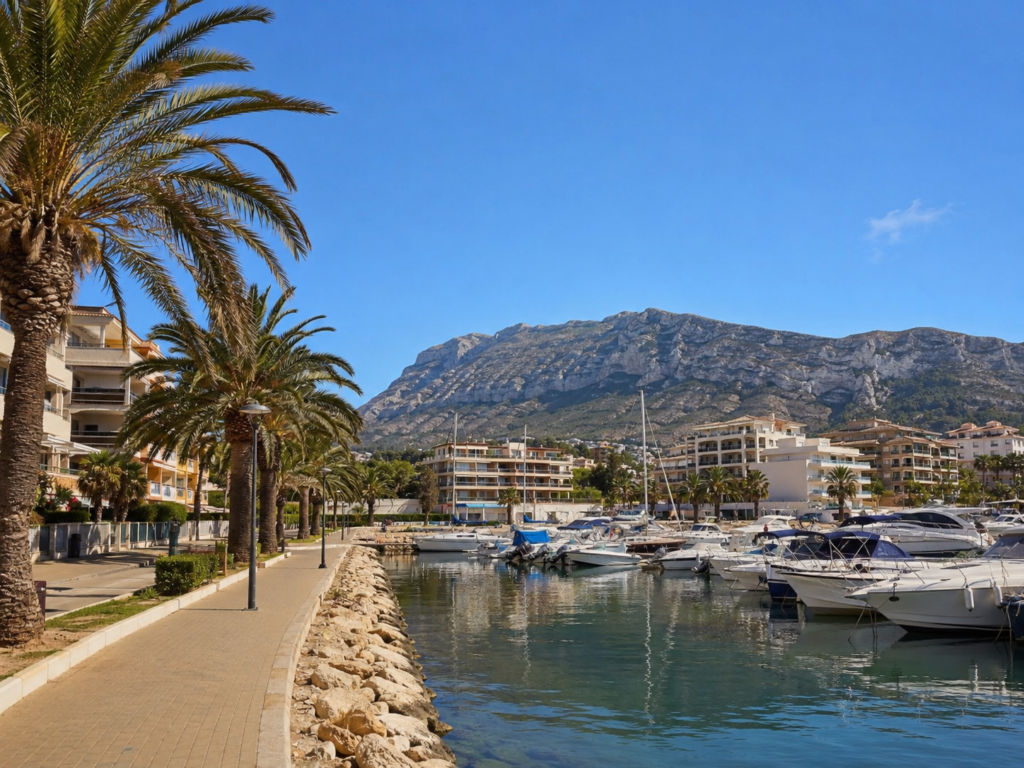 Denia coastal lifestyle with marina and Montgo mountain in Costa Blanca