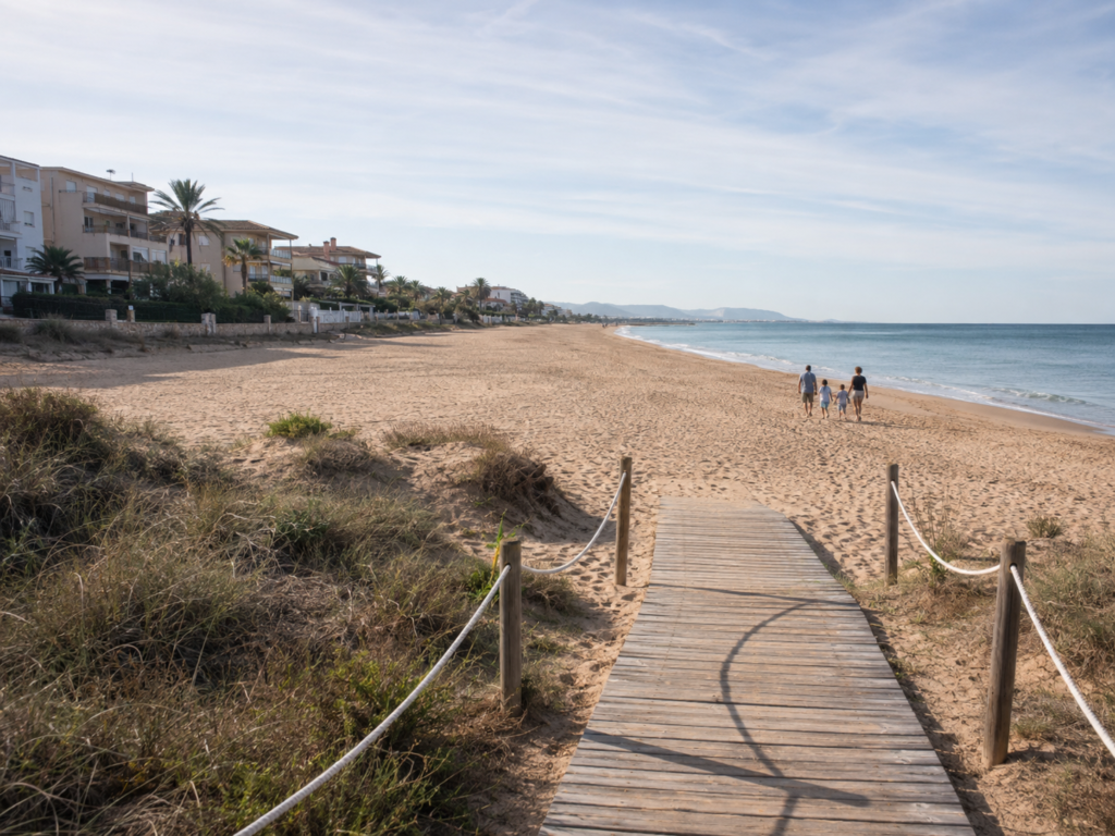 Les Marines sandy beach with residential apartments in Denia