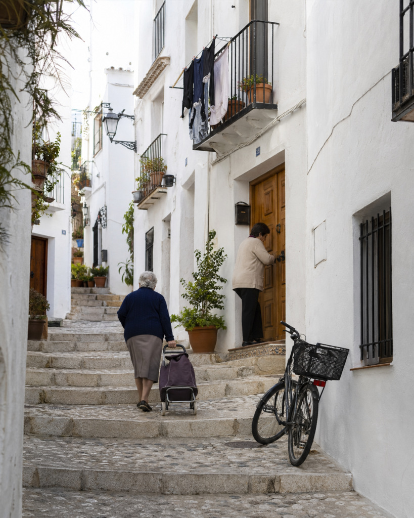 Everyday life in a whitewashed residential street in Altea Old Town