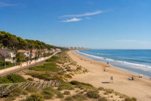 Guardamar del Segura beach, dunes and coastal residential area in Costa Blanca
