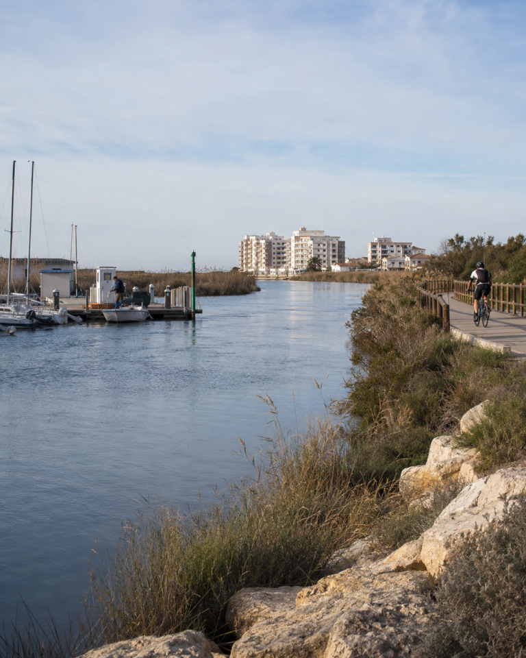 Guardamar marina and Segura river mouth with modern residential apartments