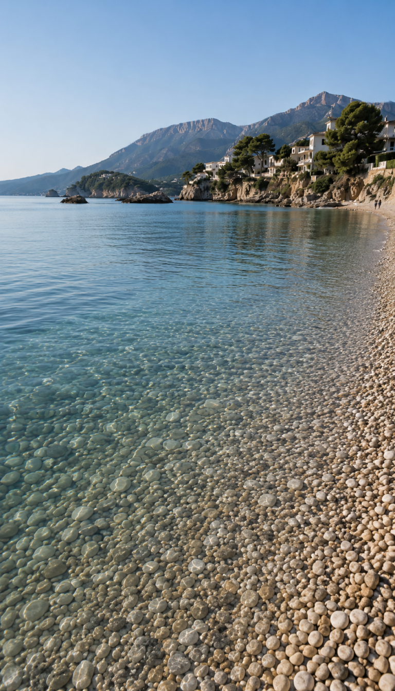 La Olla and Cap Negret coastline with pebble beach and nearby Altea homes