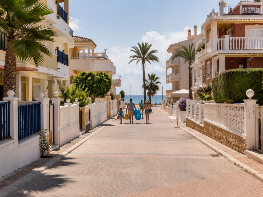 La Zenia residential street with walking route towards the beach