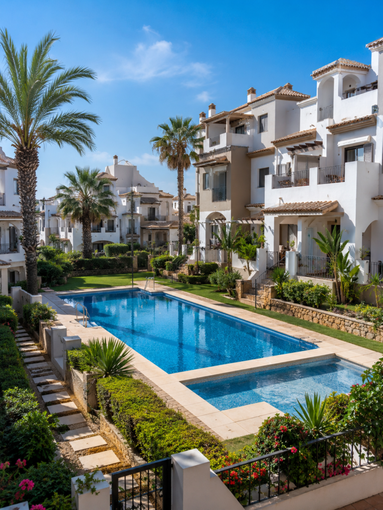 Low-rise apartments and townhouses with communal pool in La Zenia