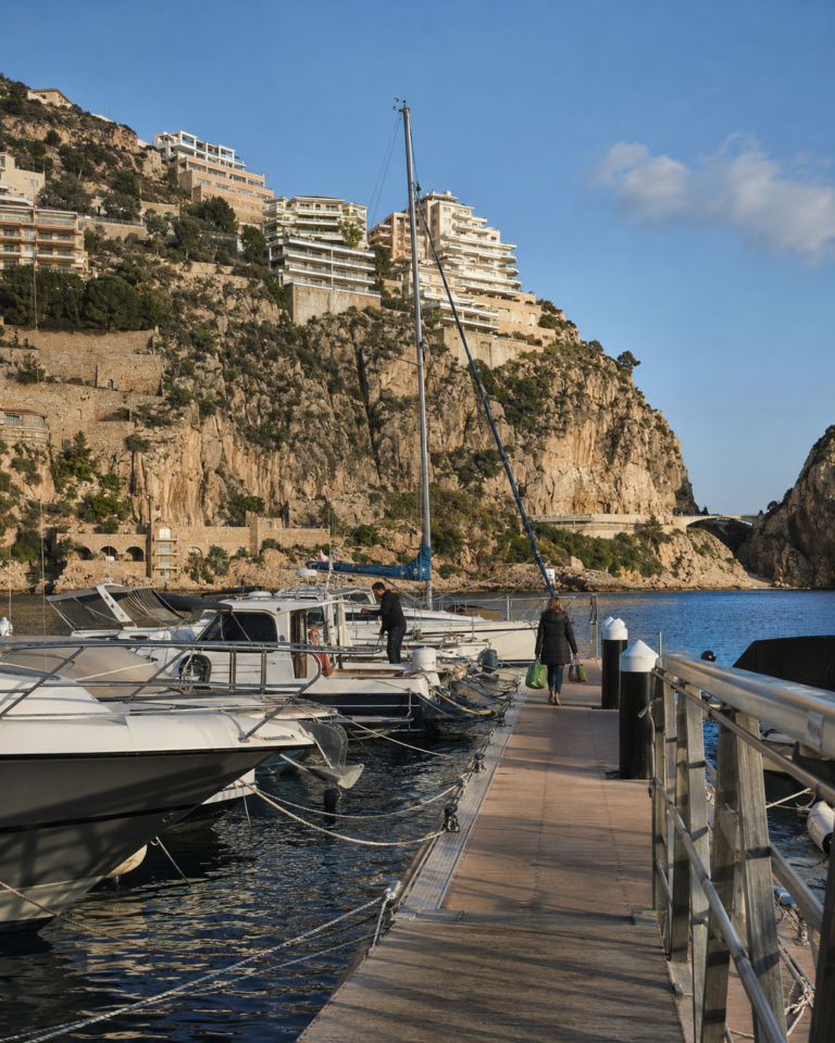 Mascarat marina with coastal apartments, cliffs and Mediterranean water