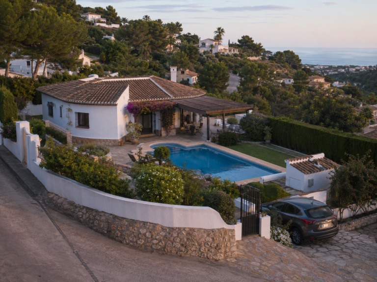 Moraira hillside villa with private pool, terrace and Mediterranean view