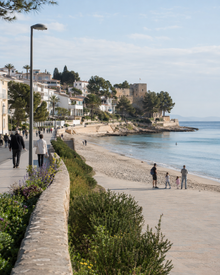 L’Ampolla beach and Moraira Castle near town-centre property