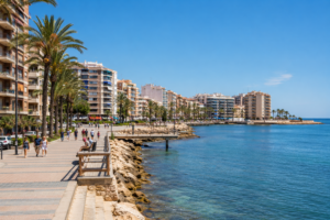 Torrevieja seafront promenade and coastal residential setting in Costa Blanca