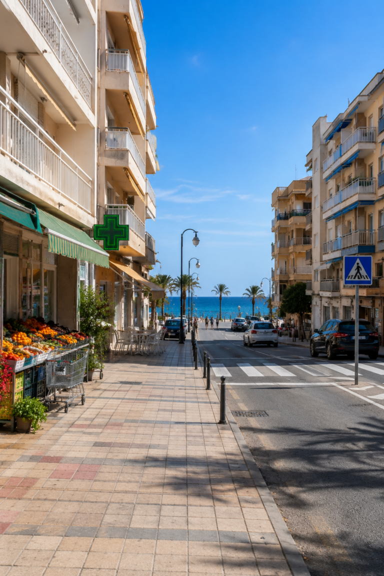Walkable residential street near shops and beach in La Mata